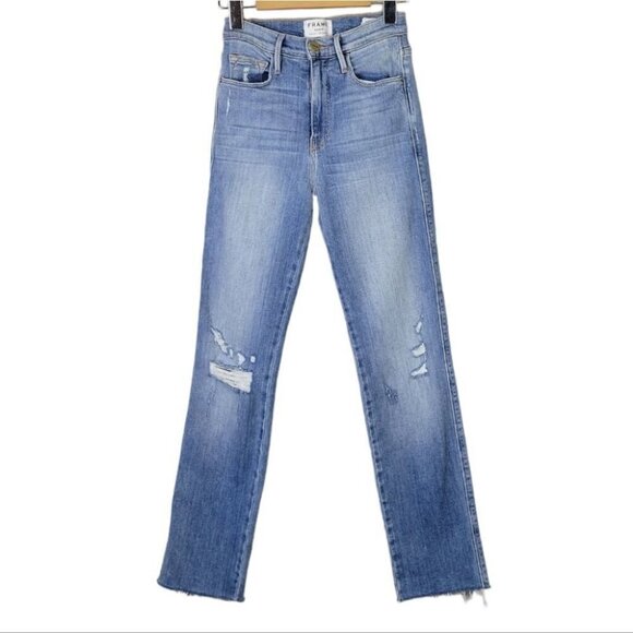 FRAME le sylvie slender straight jeans high rise overdrive distressed 24 - Picture 2 of 12